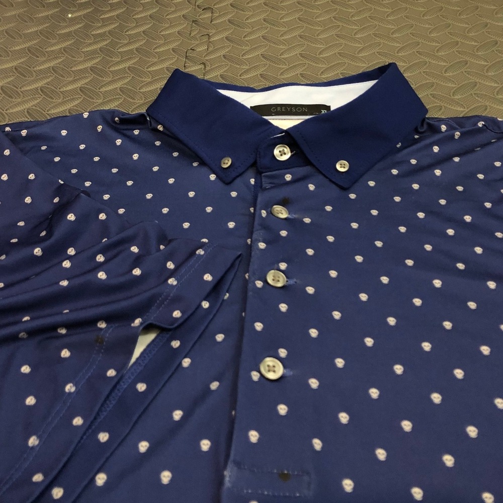 Greyson Polo Shirt Mens XL Blue Skull Print Short Sleeve Performance Golf